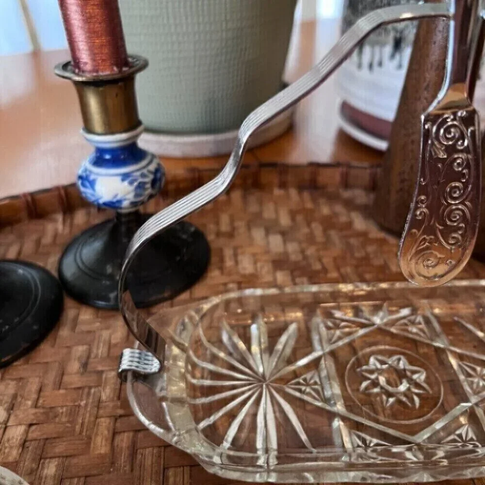 Vintage Crystal Butter Dish Spreader Server